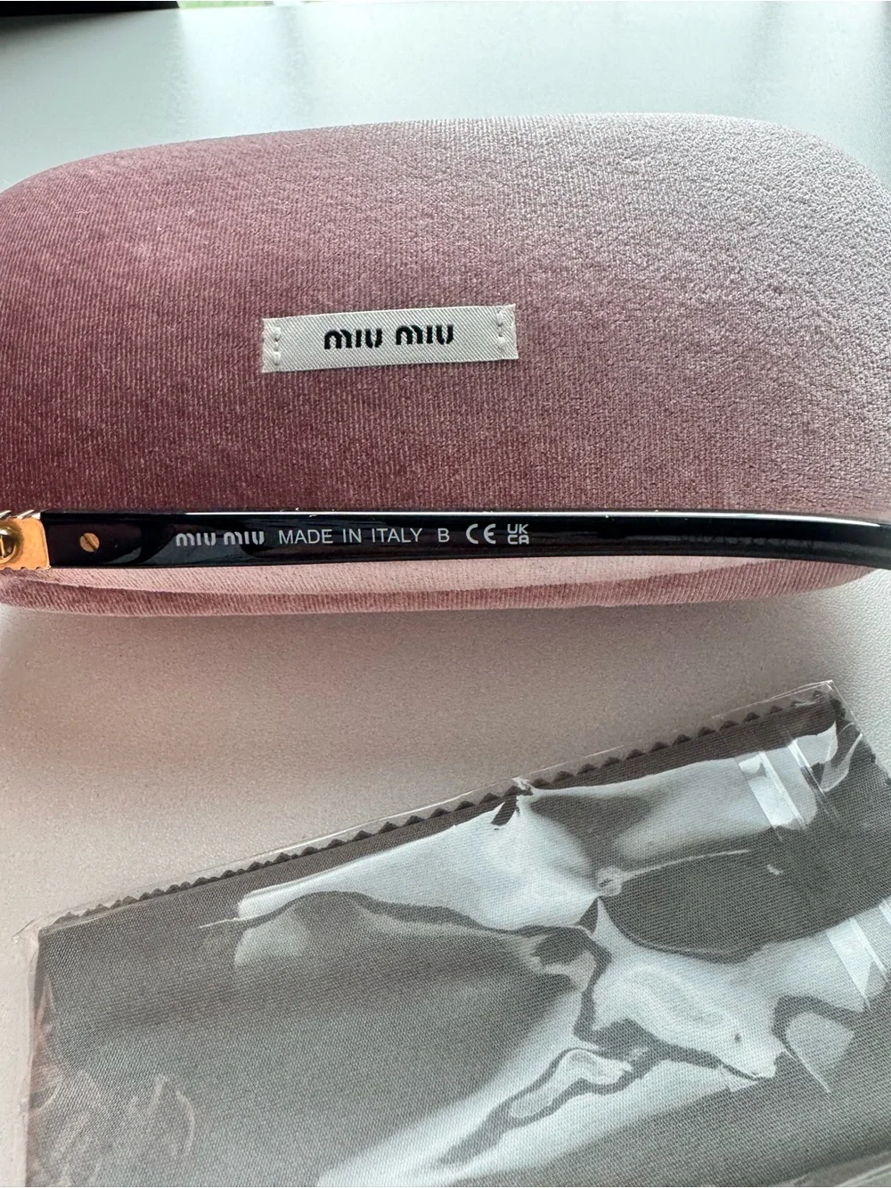 Miu Miu Black Round Acetate Glasses with Pink Velvet Case